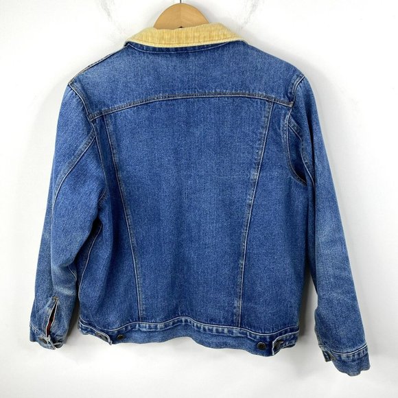 Vintage WINGARS Mens Size Medium Trucker Denim Jean Jacket Red Plaid Lining - Picture 3 of 6